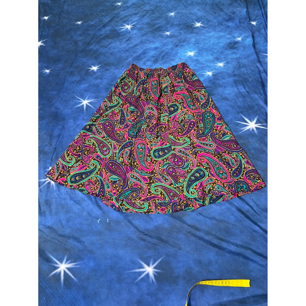 Joanna Sport Vintage Paisley Midi Skirt Rayon Elastic Waist Pockets Made in USA